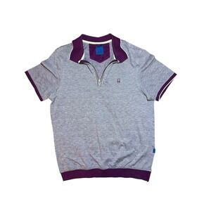 Joop! Mens Quarter Zip Polo Shirt Size M Purple Marl Short Sleeve Bird Detail